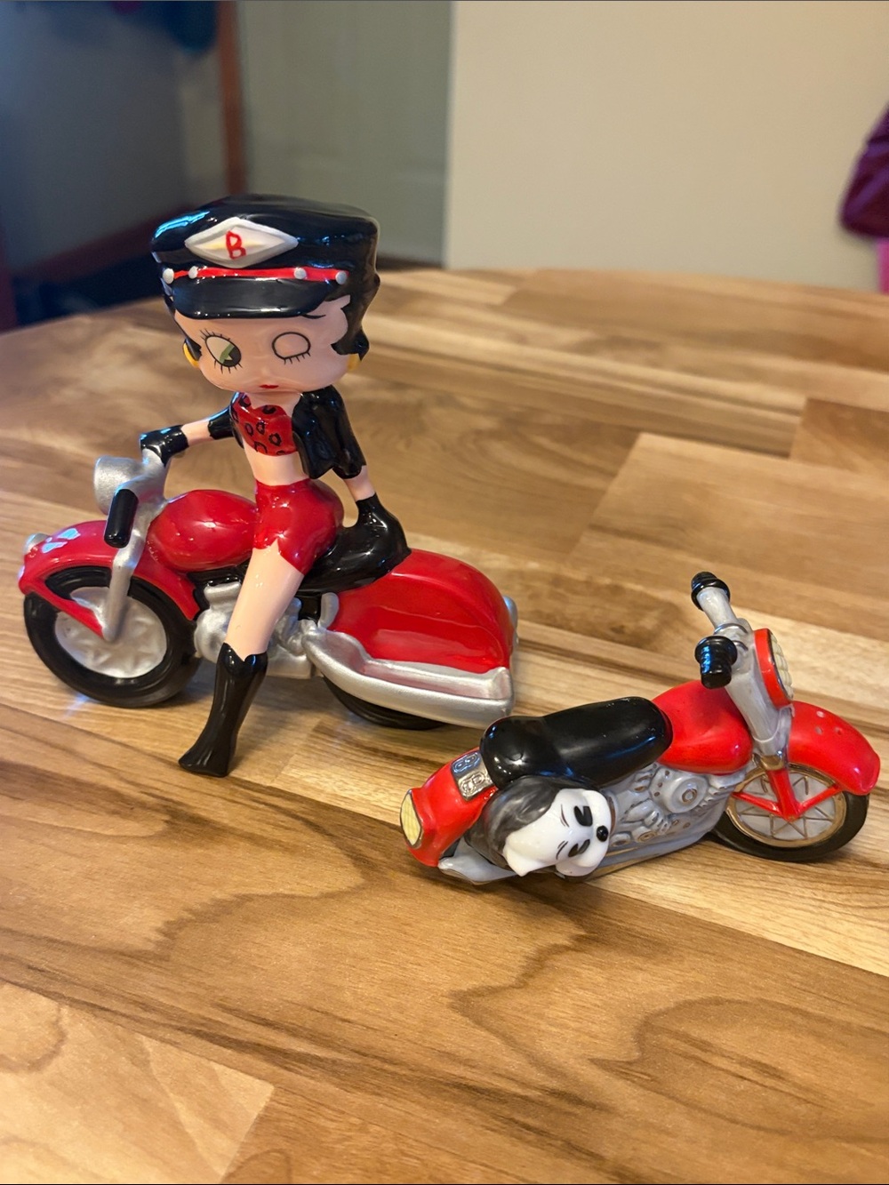 Betty Boop motorcycle salt and pepper set vintage